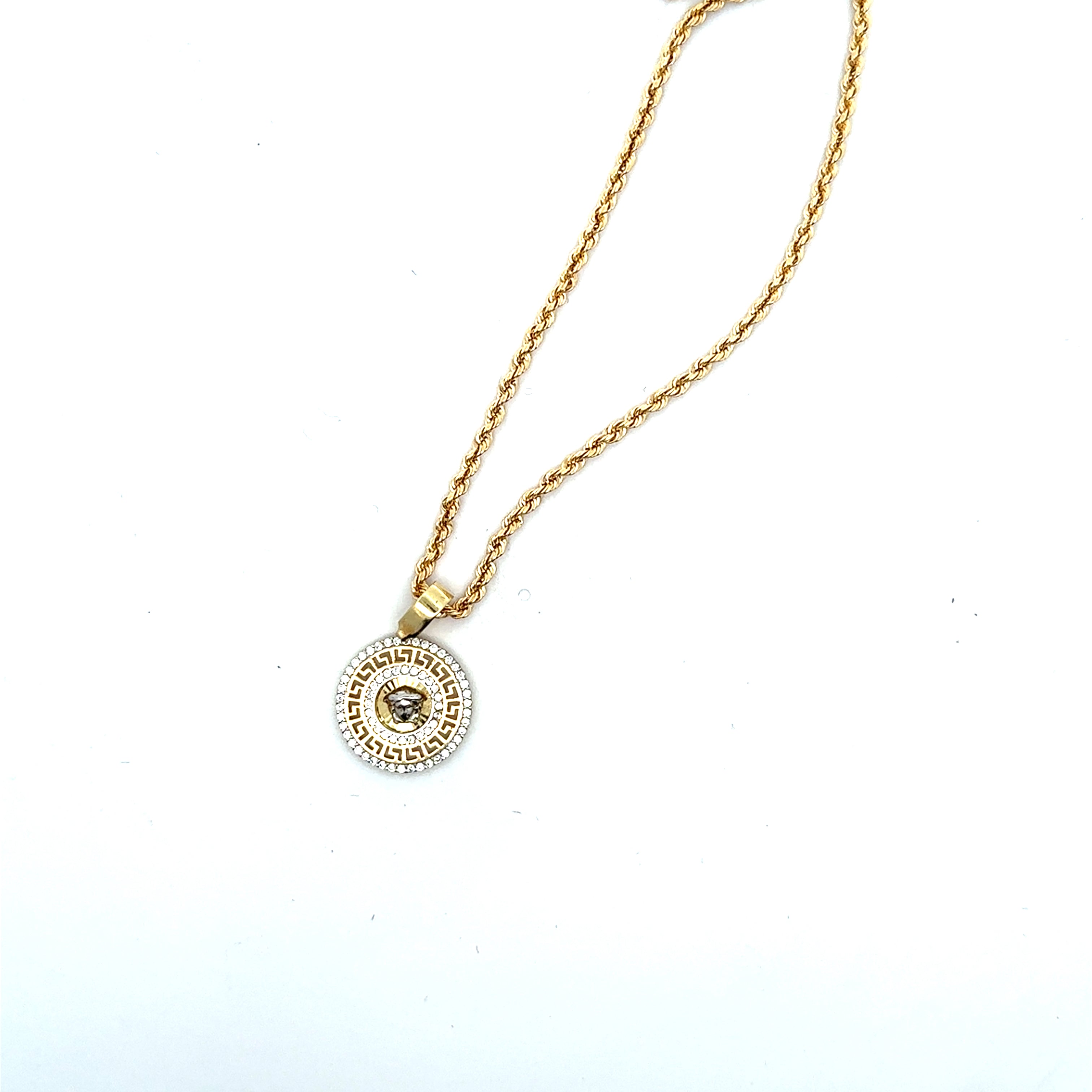 10KT Twin-tone Medusa Head Men's Pendant and Chain Set