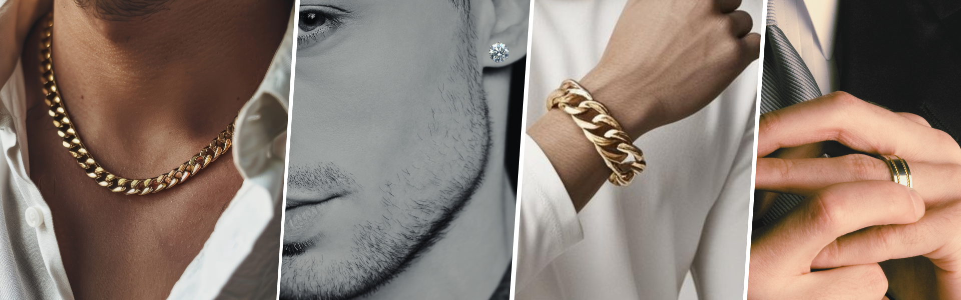 Stylish rope chain in gold for men paired with men's diamond ring, men's gold bracelets Canada collection, studs earrings men - Premium men's collection