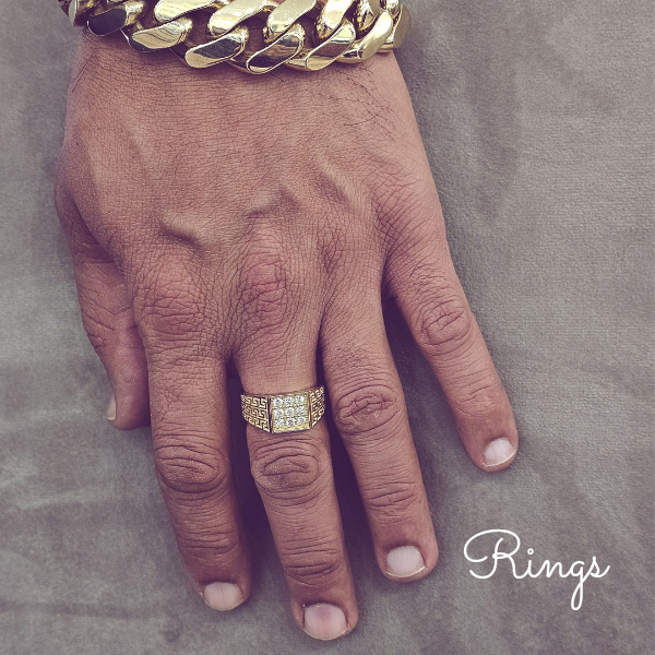 Elegant collection of wedding rings for men  featuring men's rings in 10K gold, diamond, and white gold finishes.