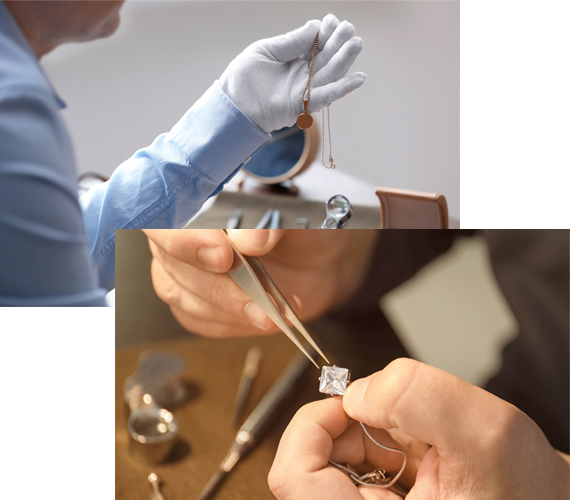 Close-up of necklace clasp replacement in progress by skilled jeweler