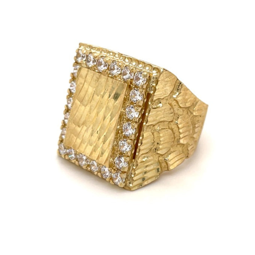 10K Quad Nugget Diamond Cut CZ Men’s Ring