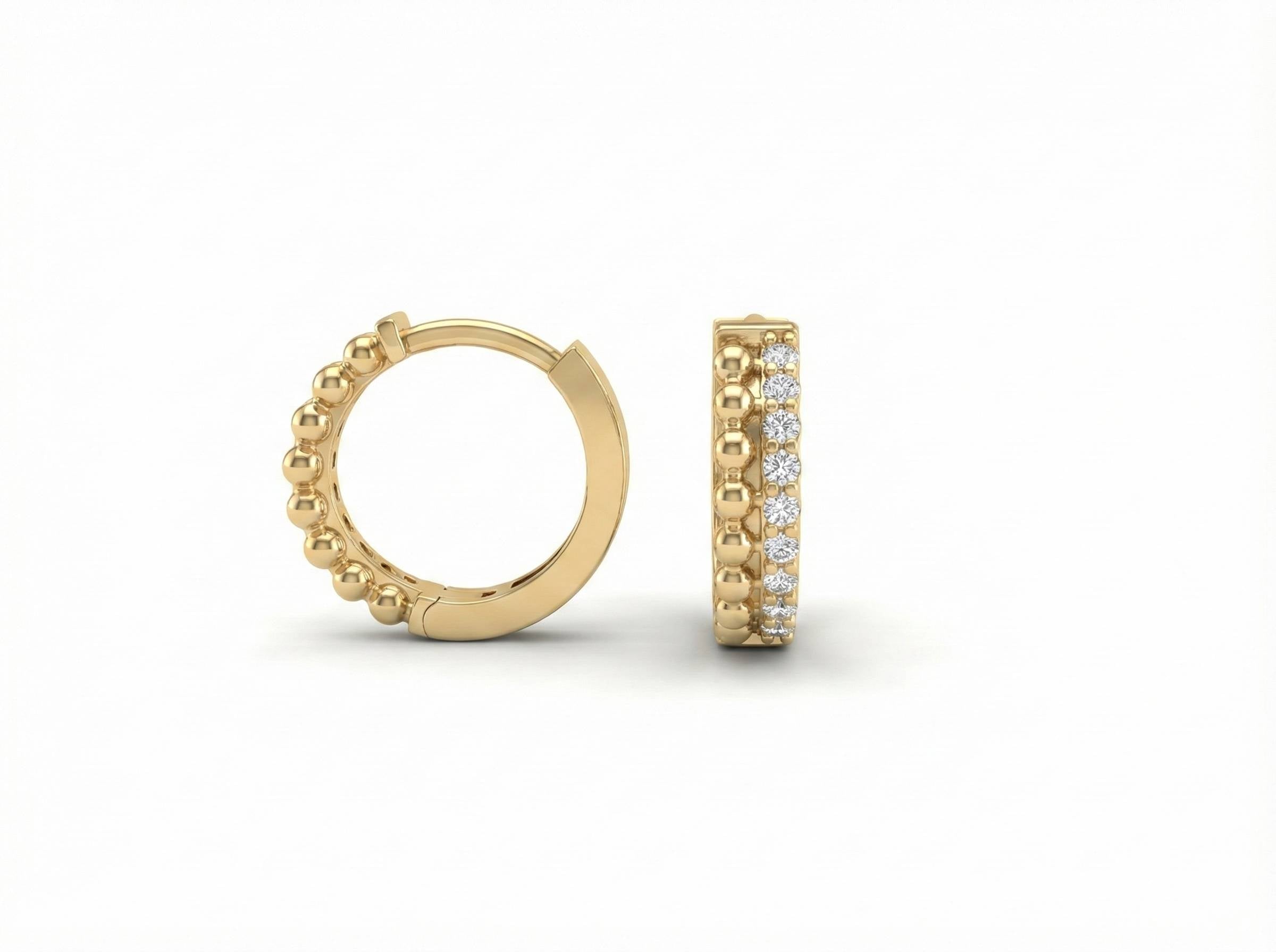 10KT Gold Beaded & Pavé Huggies