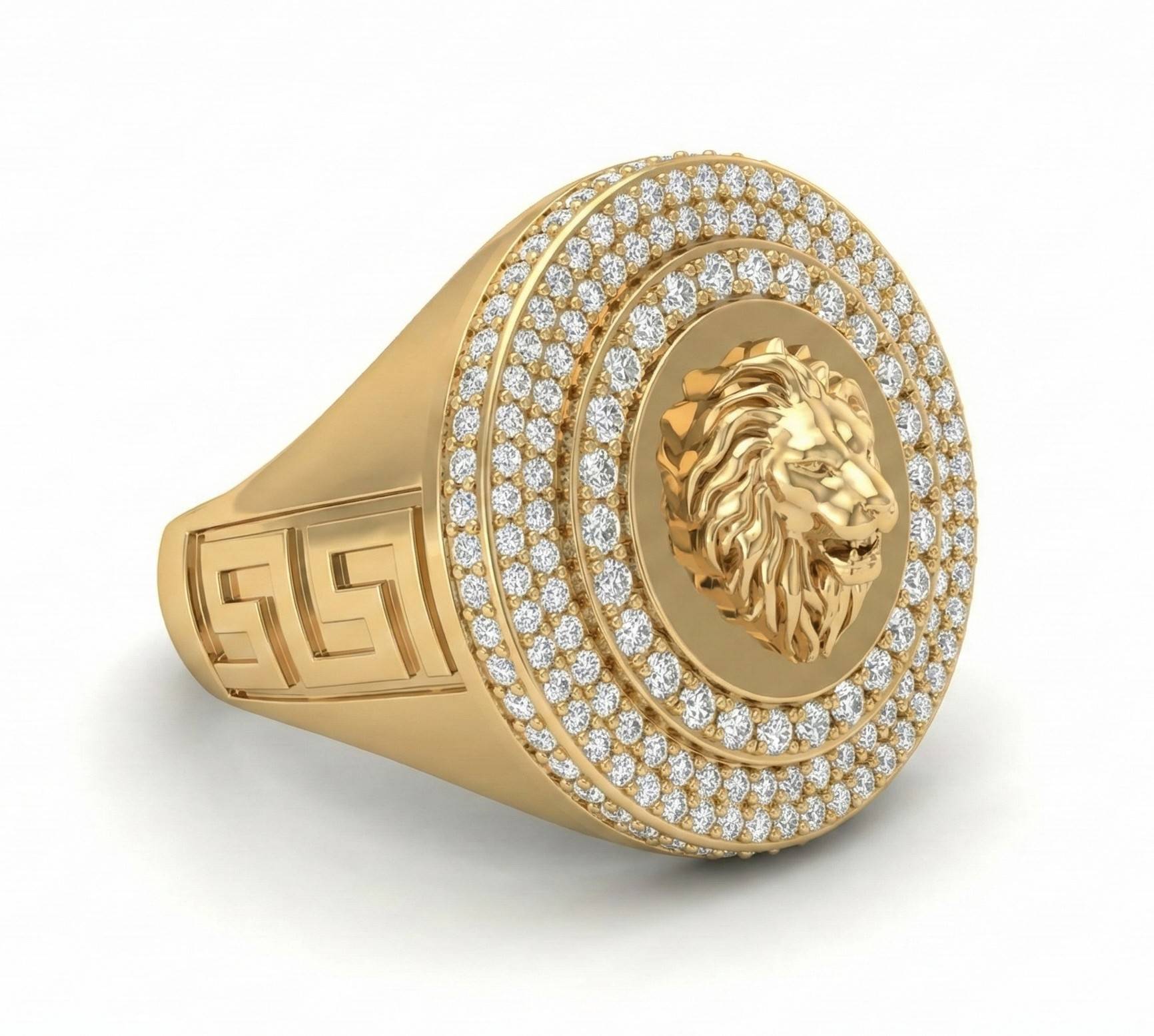 10KT Men's Studded Lion Face Ring