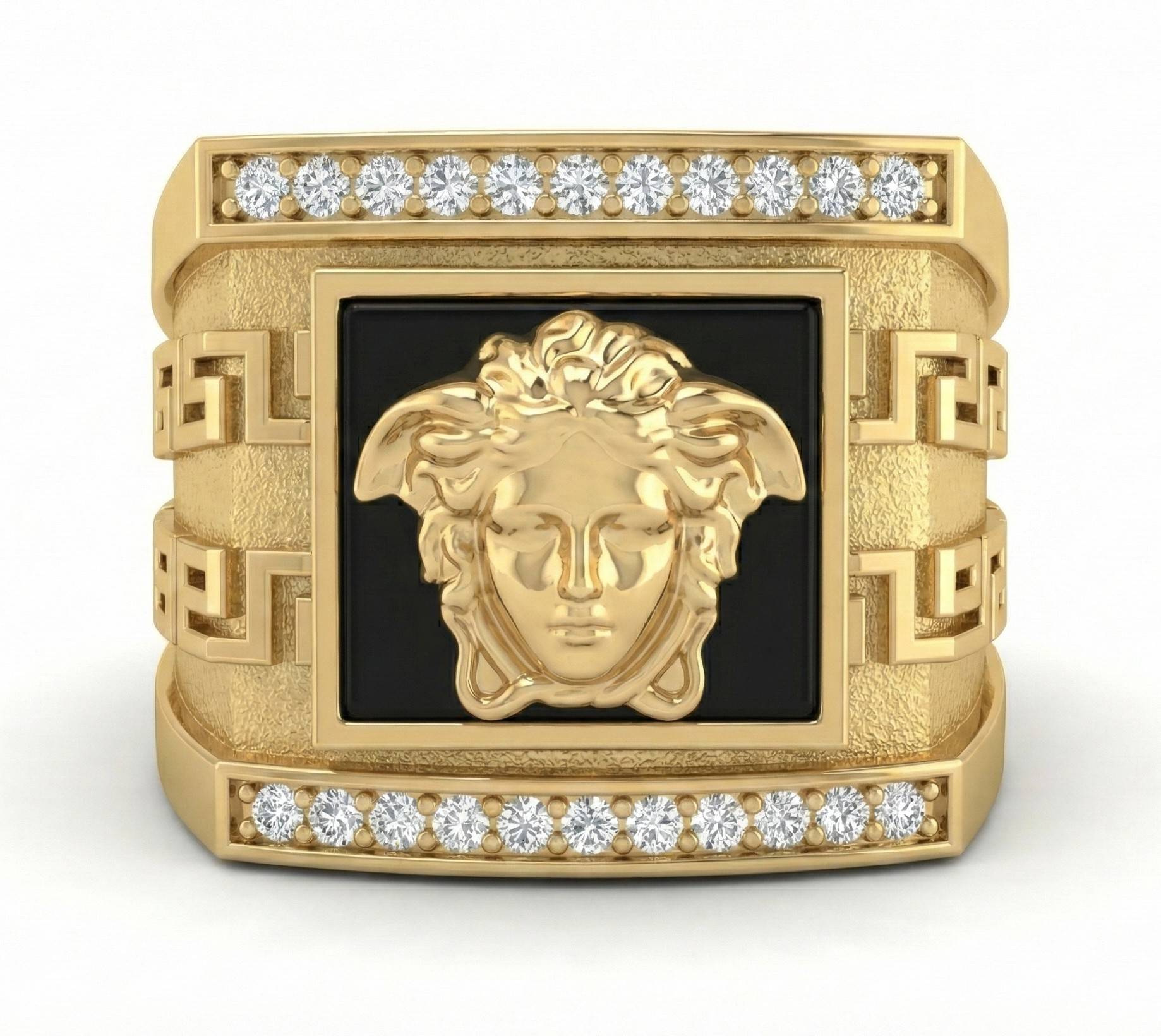 10KT Yellow Gold Men's Greek Key & Medusa Statement Ring
