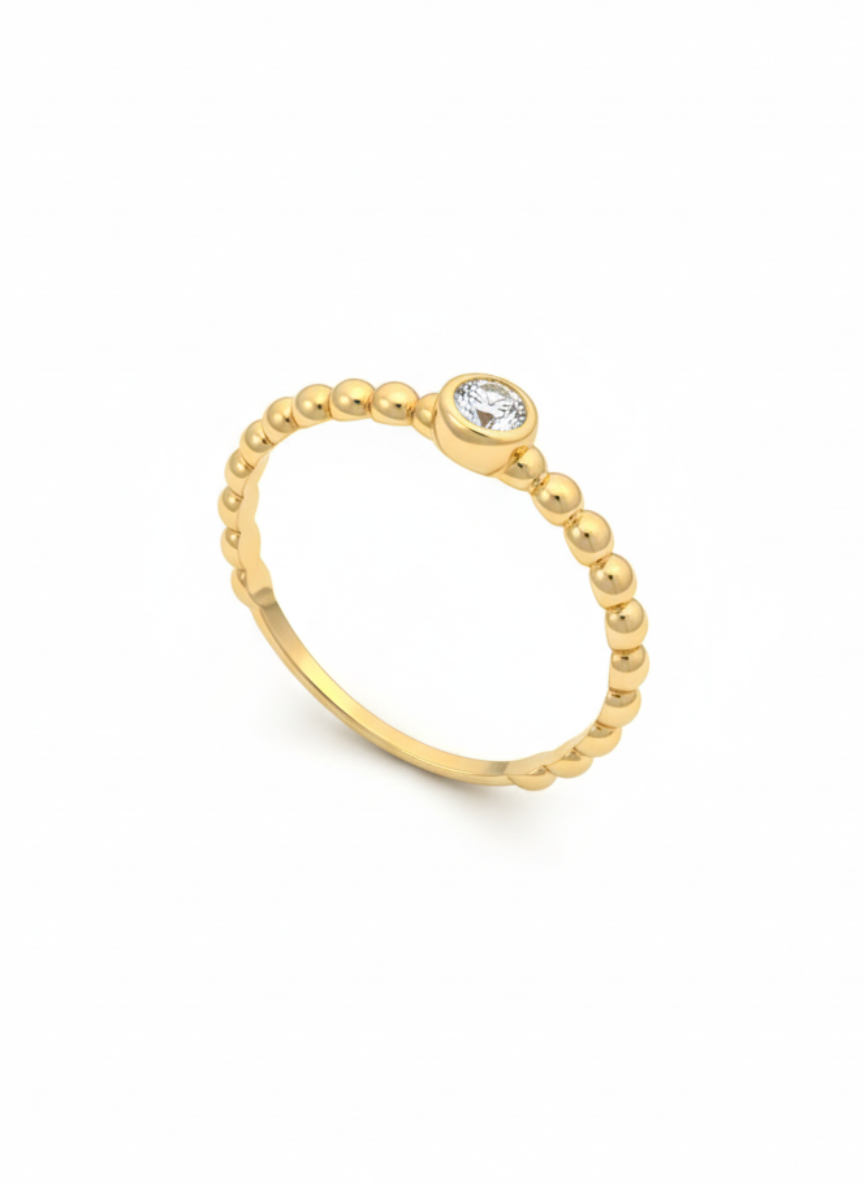 10KT Beaded Solitaire Ring