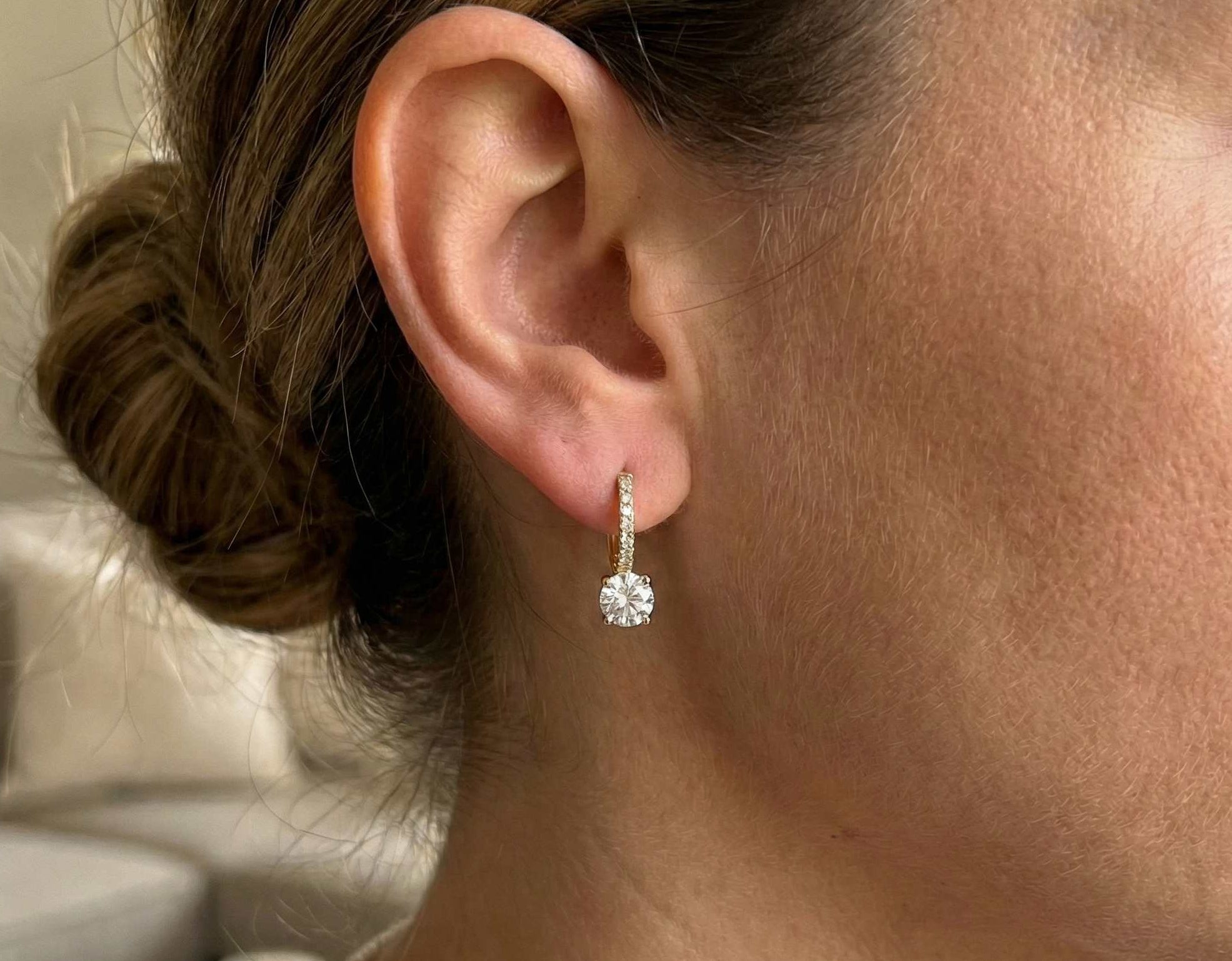 10KT Gold Accented Solitaire Huggies