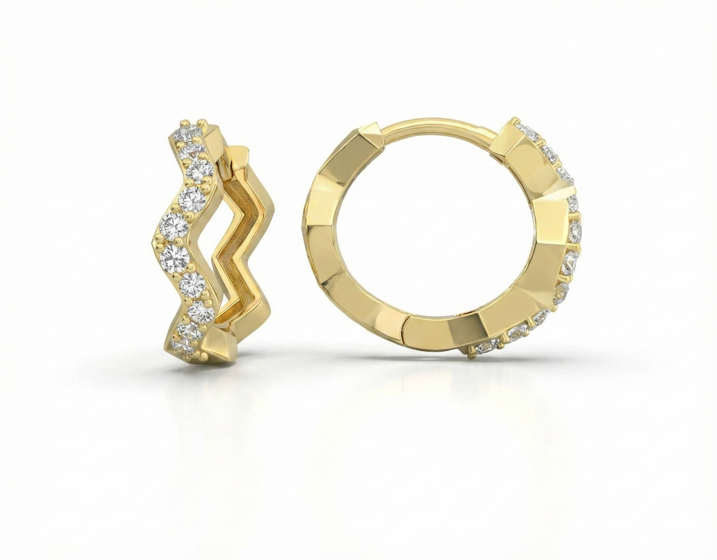 10KT Gold Chevron Paved Huggies