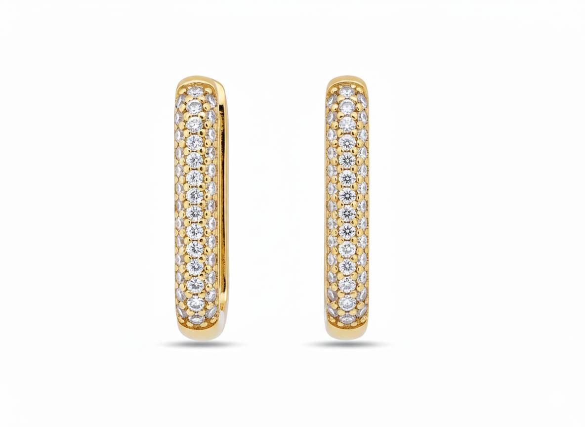 10KT Gold Elongated Oval Accented Huggies