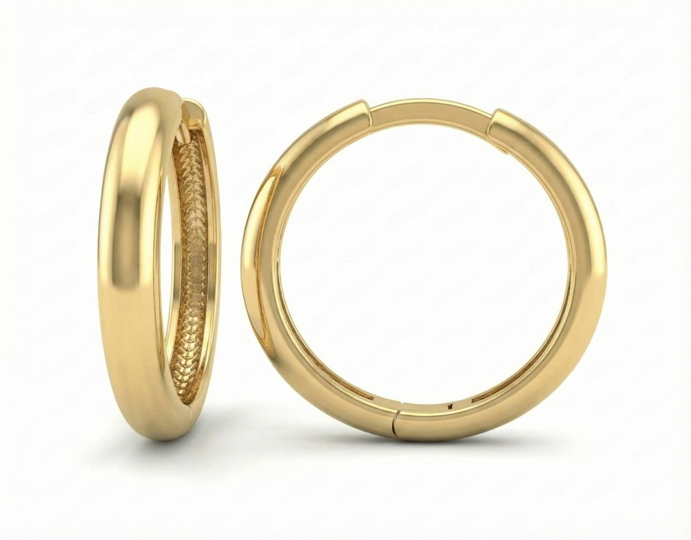 10KT Gold High Polish Plain Finish Large Round Huggies