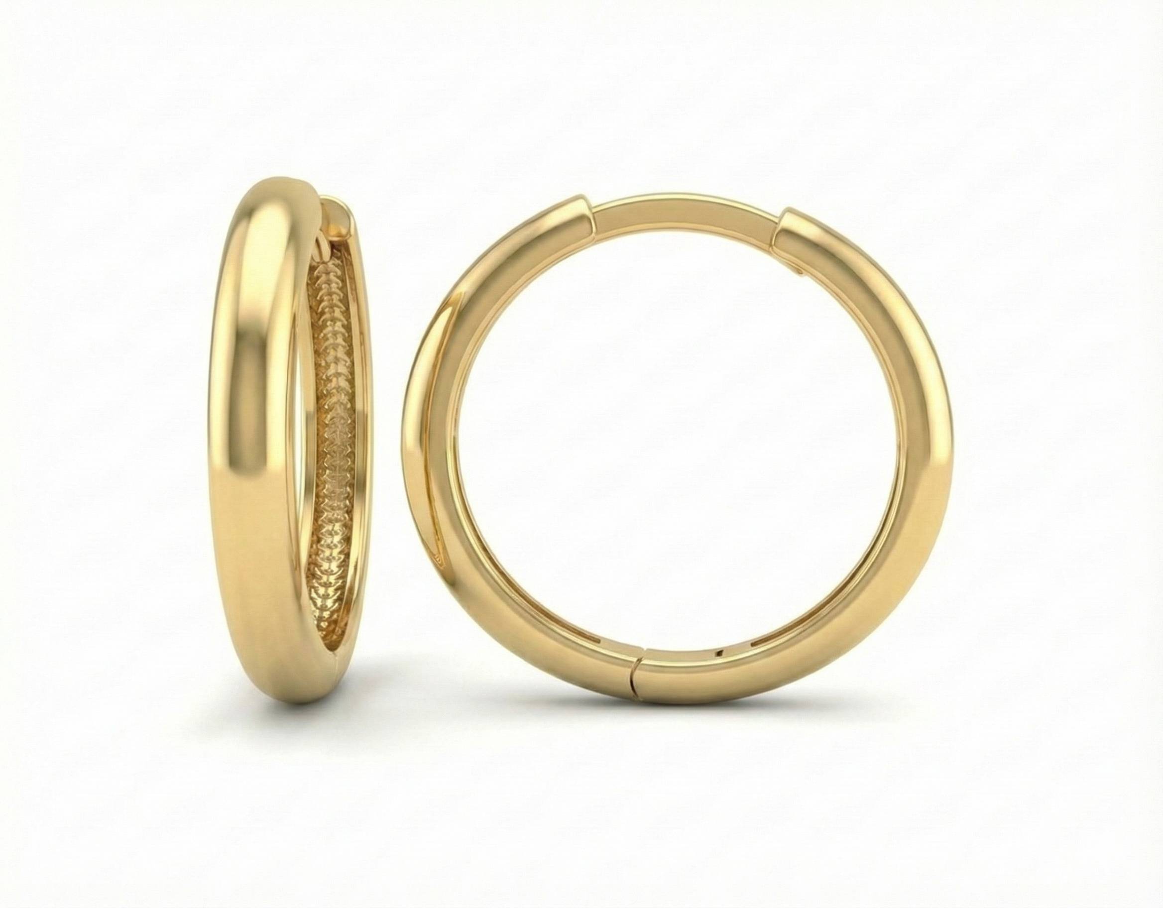 10KT Gold High Polish Plain Finish Medium Round Huggies