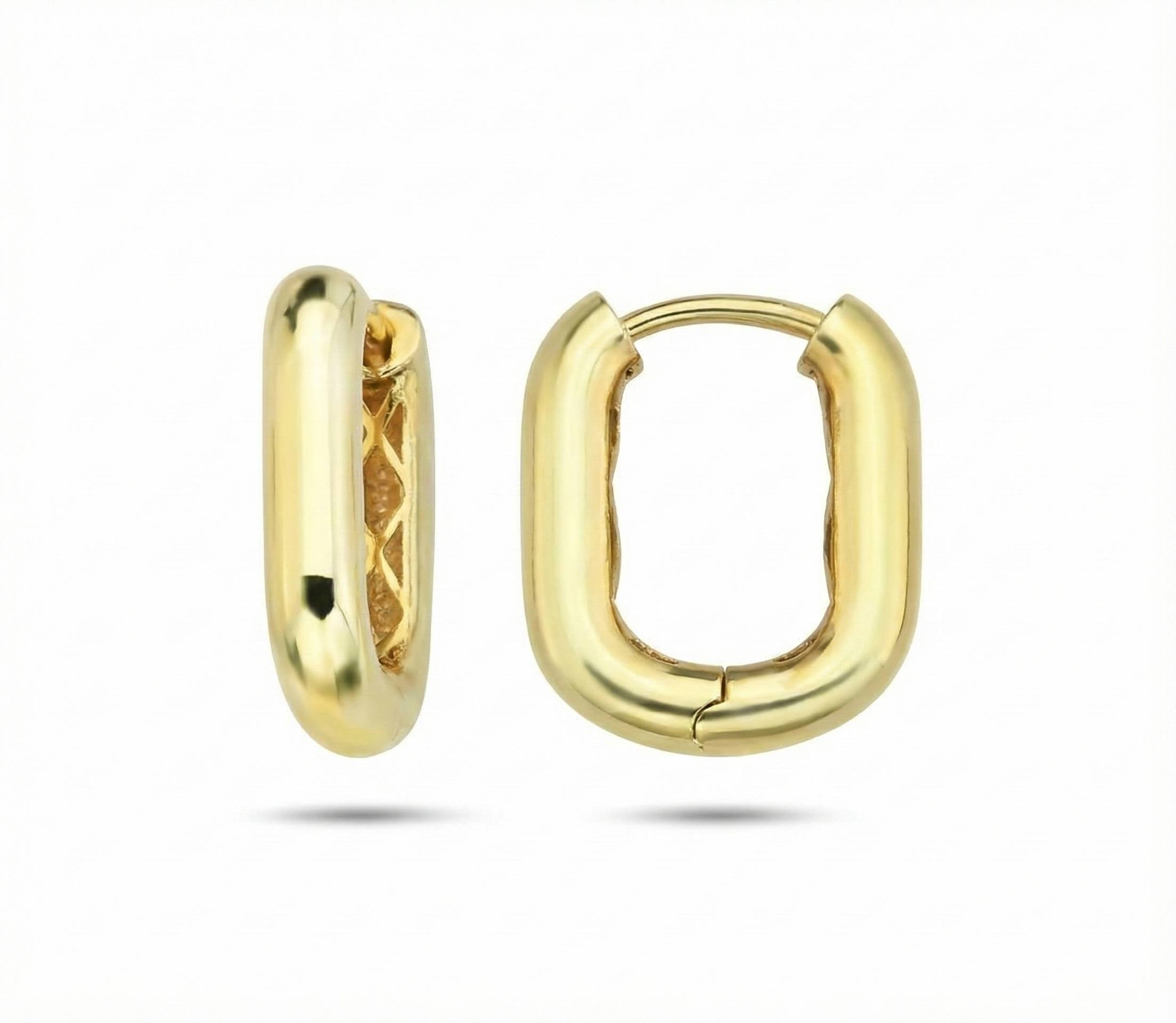 10KT Gold Polished Rectangular Huggies