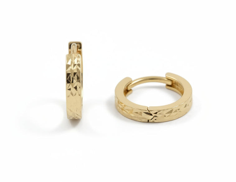 10KT Gold Square Tube Diamond Cut Small Huggies