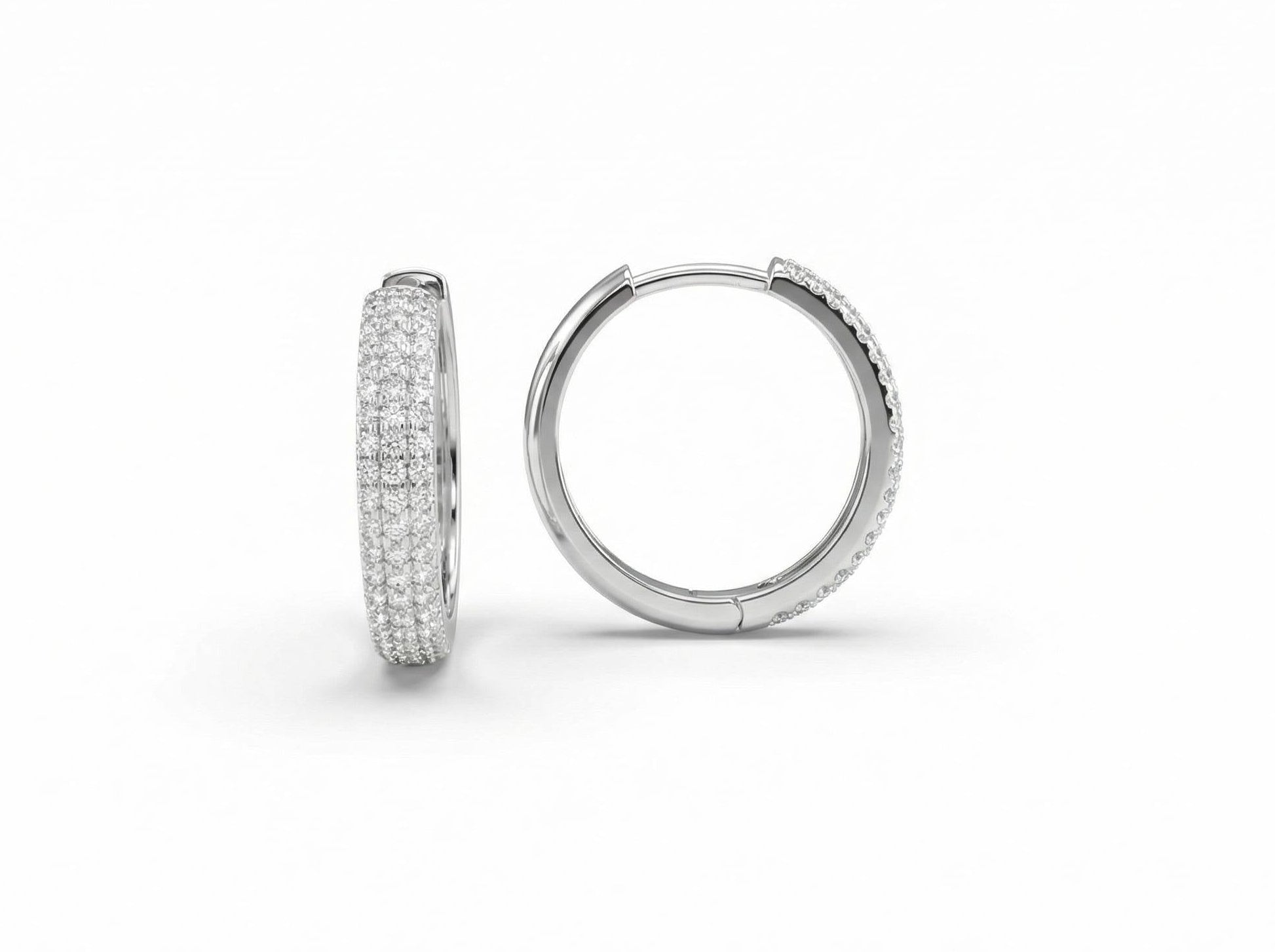 10KT Gold Triple-Row Pavé Huggies