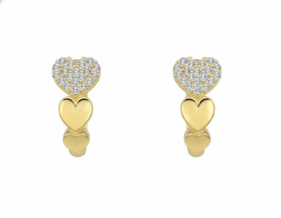 10KT Gold Triple Heart Pavé Huggies