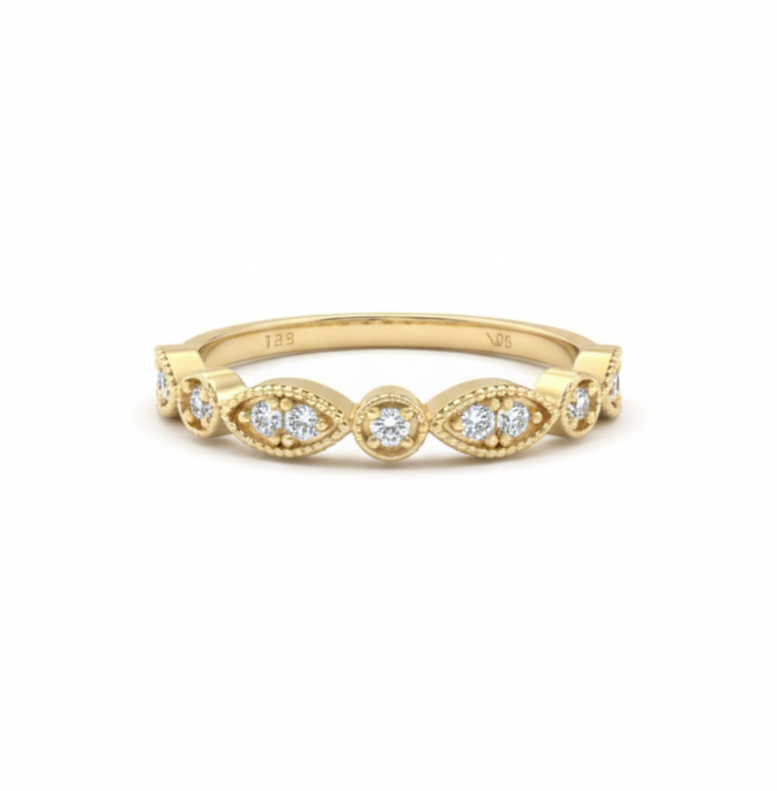 10KT Marquise and Round  Paved Ring
