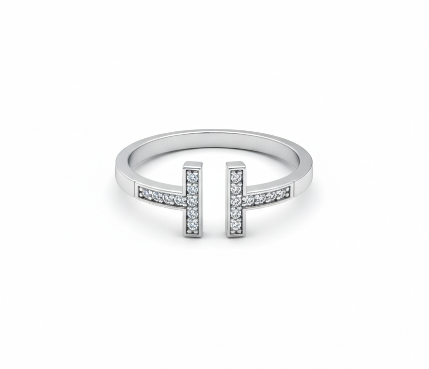 10KT Paved Open T Bar Ring