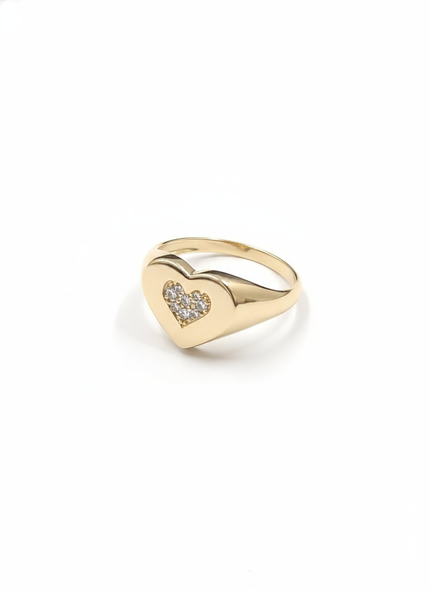 10KT Paved Signet Heart Ring