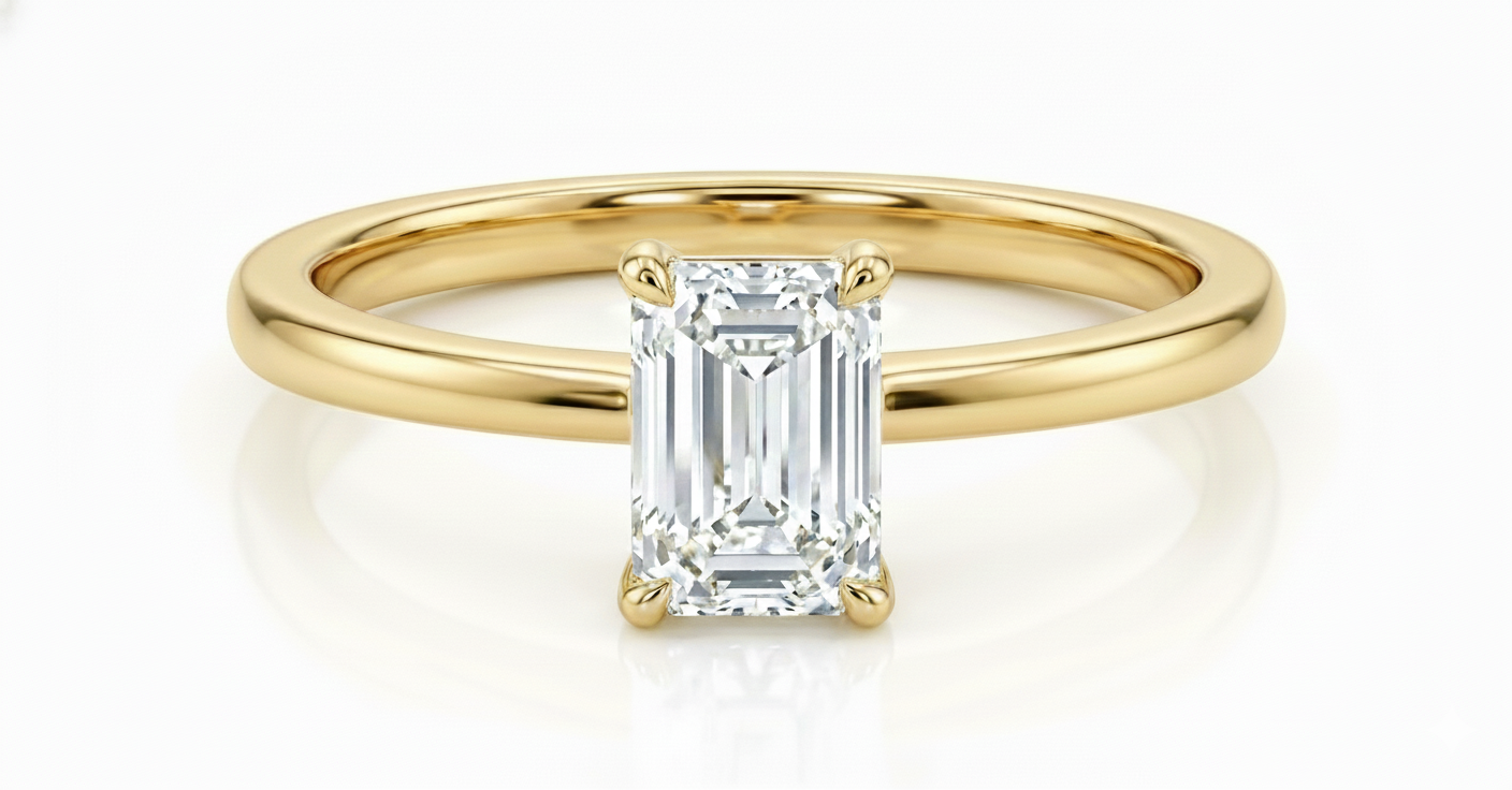 14KT .50Ct Emerald Cut Solitaire Lab Diamond Engagement Ring