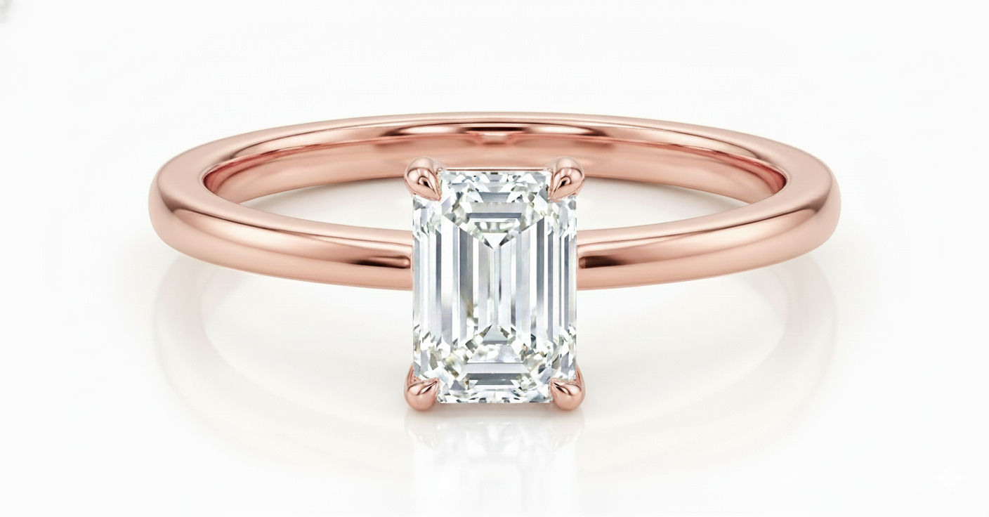 14KT .50Ct Emerald Cut Solitaire Lab Diamond Engagement Ring