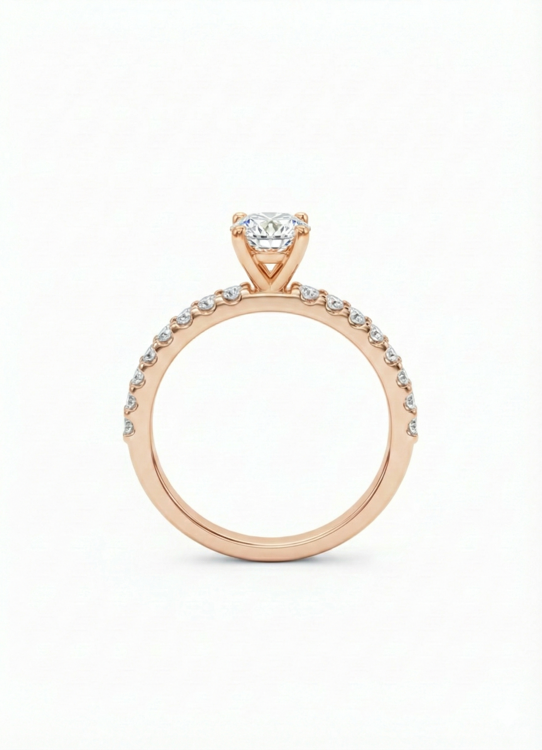 14KT .80Ct TDW Round Brilliant Solitaire Accented Lab Diamond Engagement Ring