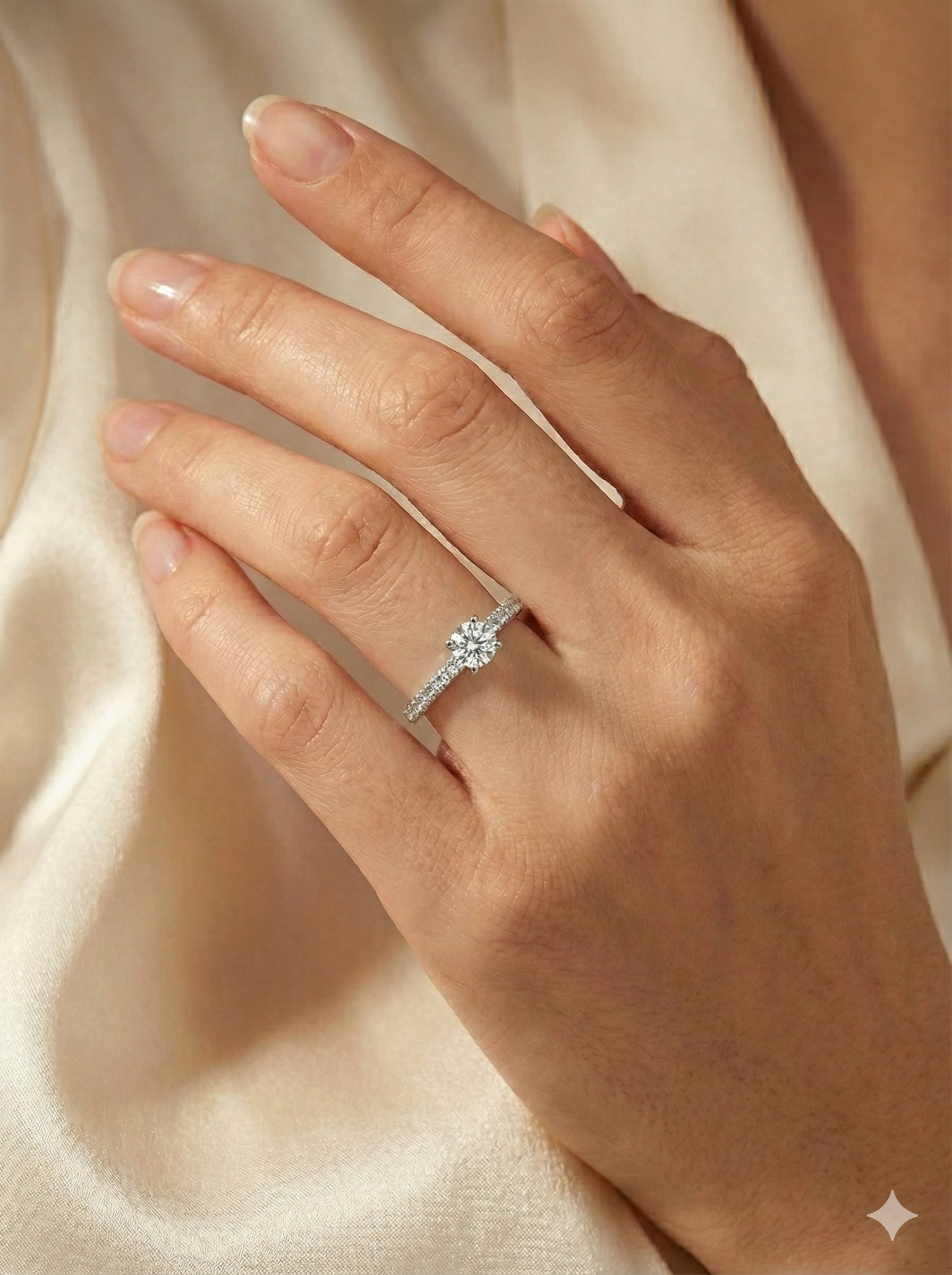 14KT .80Ct TDW Round Brilliant Solitaire Accented Lab Diamond Engagement Ring