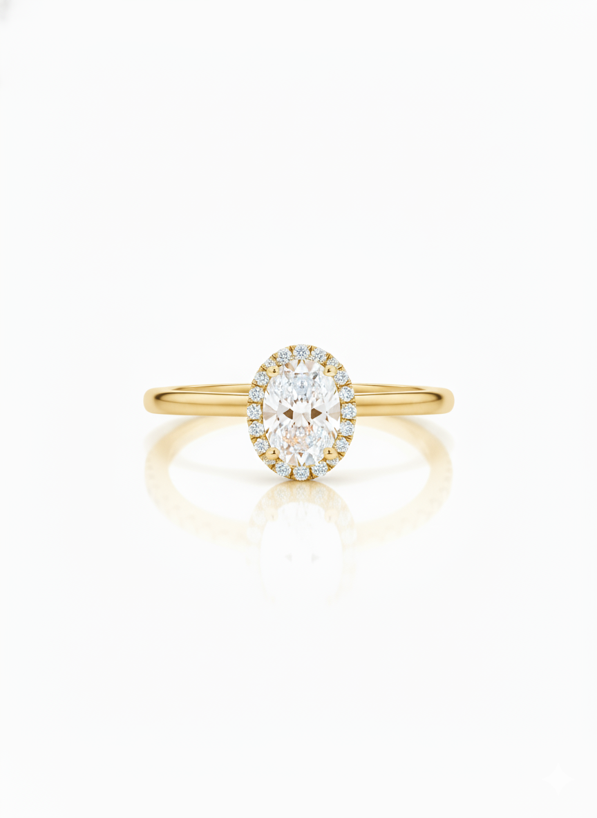 14KT .60Ct TDW Oval Halo Solitaire Lab Diamond Engagement Ring