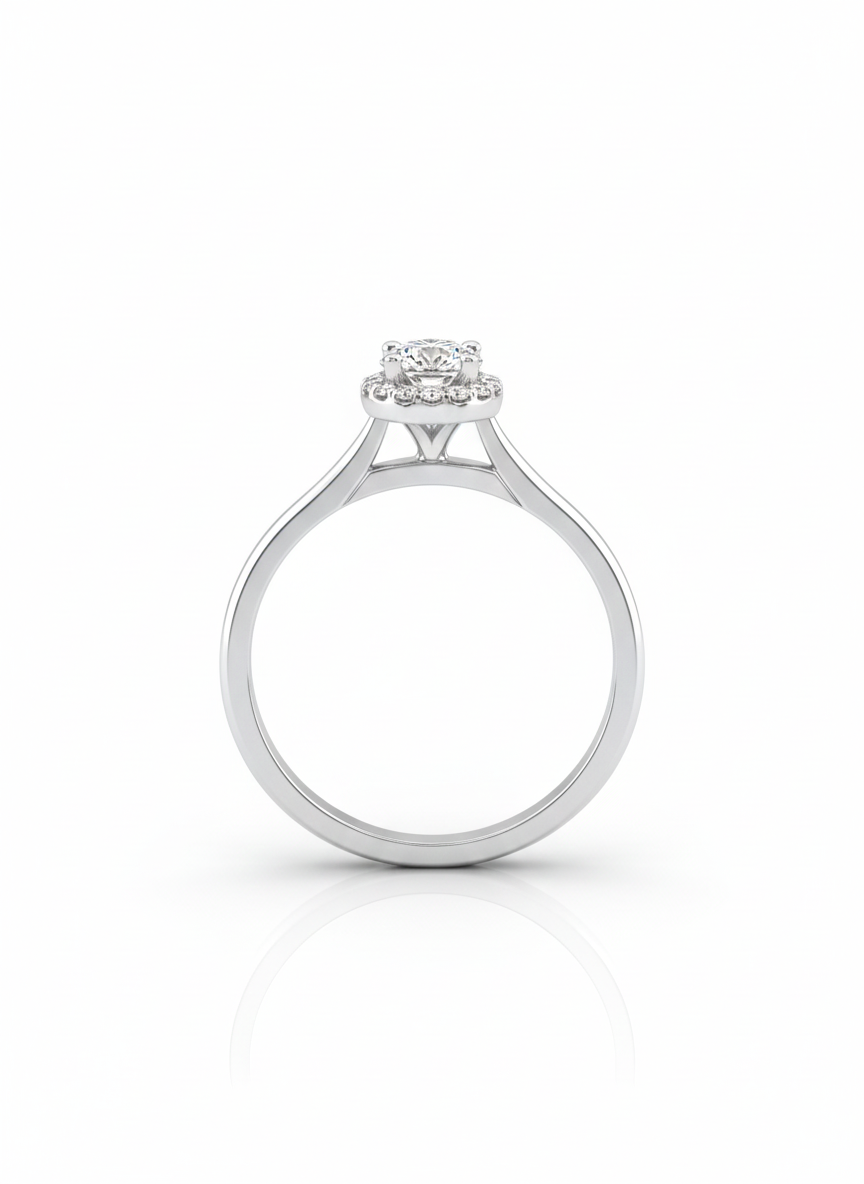 14KT .60Ct TDW Oval Halo Solitaire Lab Diamond Engagement Ring