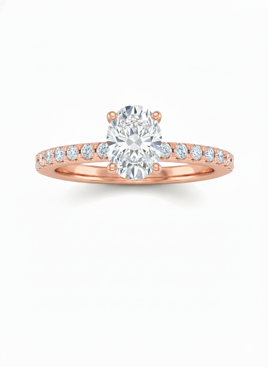 14KT .80Ct TDW Oval Solitaire Accented Lab Diamond Engagement Ring
