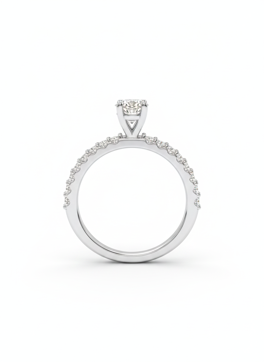 14KT .80Ct TDW Round Brilliant Solitaire Accented Lab Diamond Engagement Ring