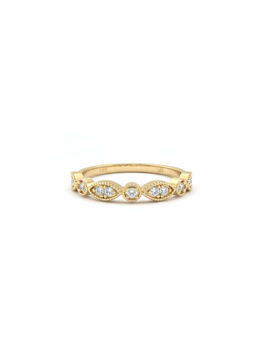 10KT Marquise and Round  Paved Ring