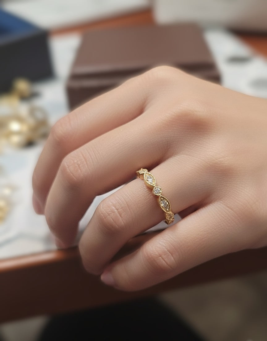 10KT Marquise and Round  Paved Ring