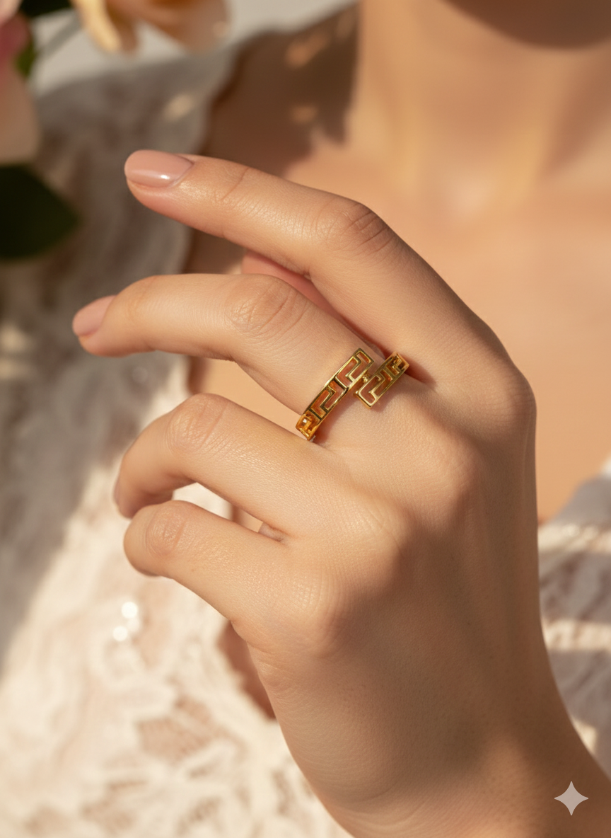Women’s Greek Lace Cut-out Gold Ring