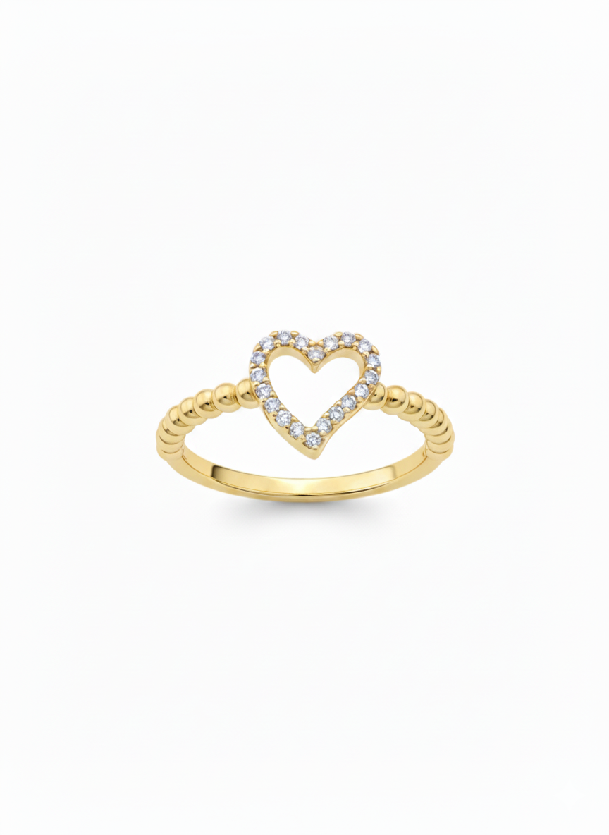 10KT Paved Heart Silhouette Ring