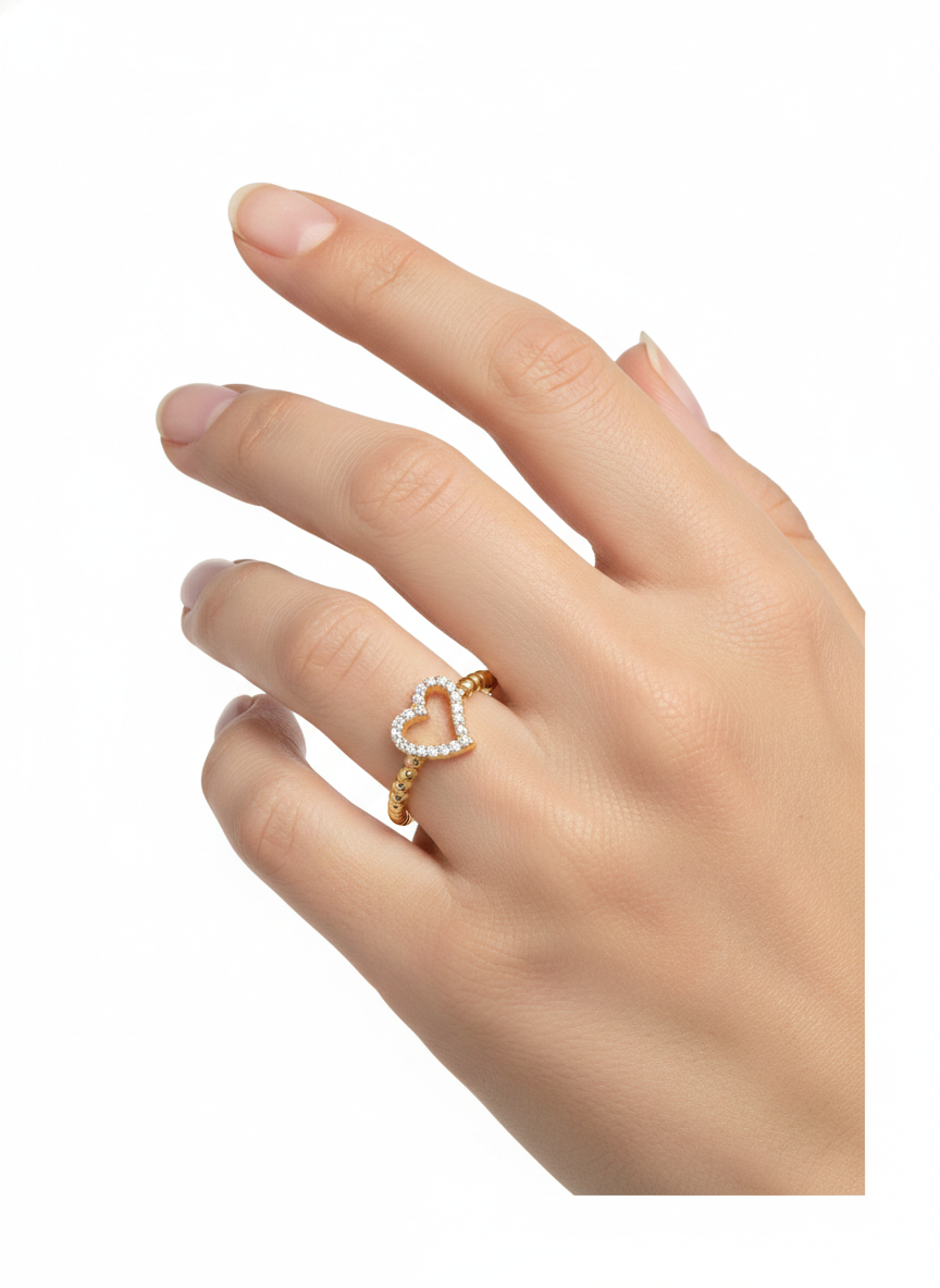 10KT Paved Heart Silhouette Ring