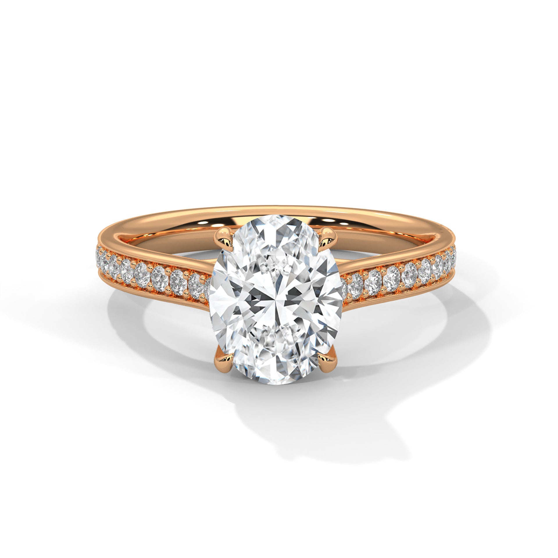 14KT 3.40 TDW Oval Accented Solitaire Lab Diamond Engagement Ring