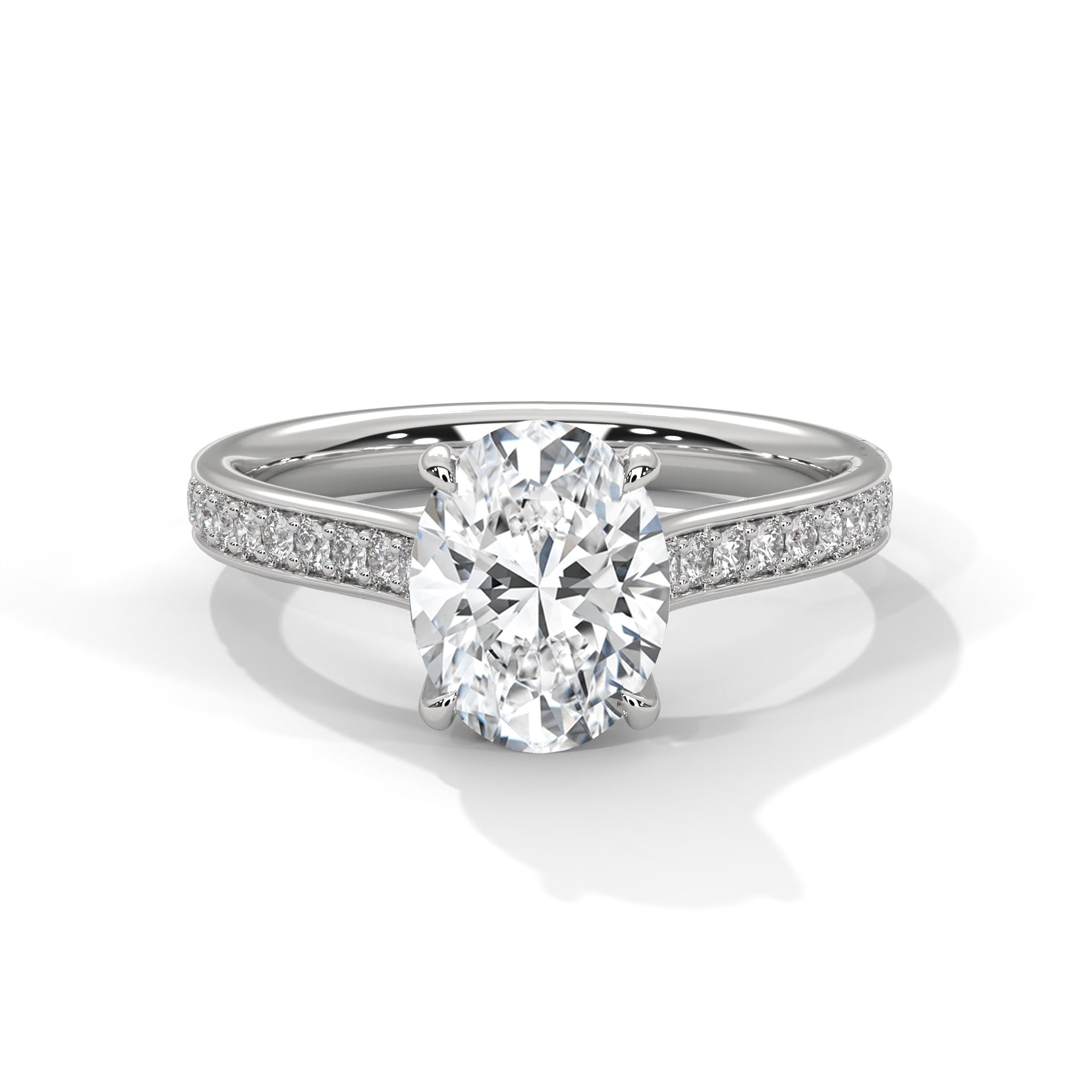 14KT 3.40 TDW Oval Accented Solitaire Lab Diamond Engagement Ring