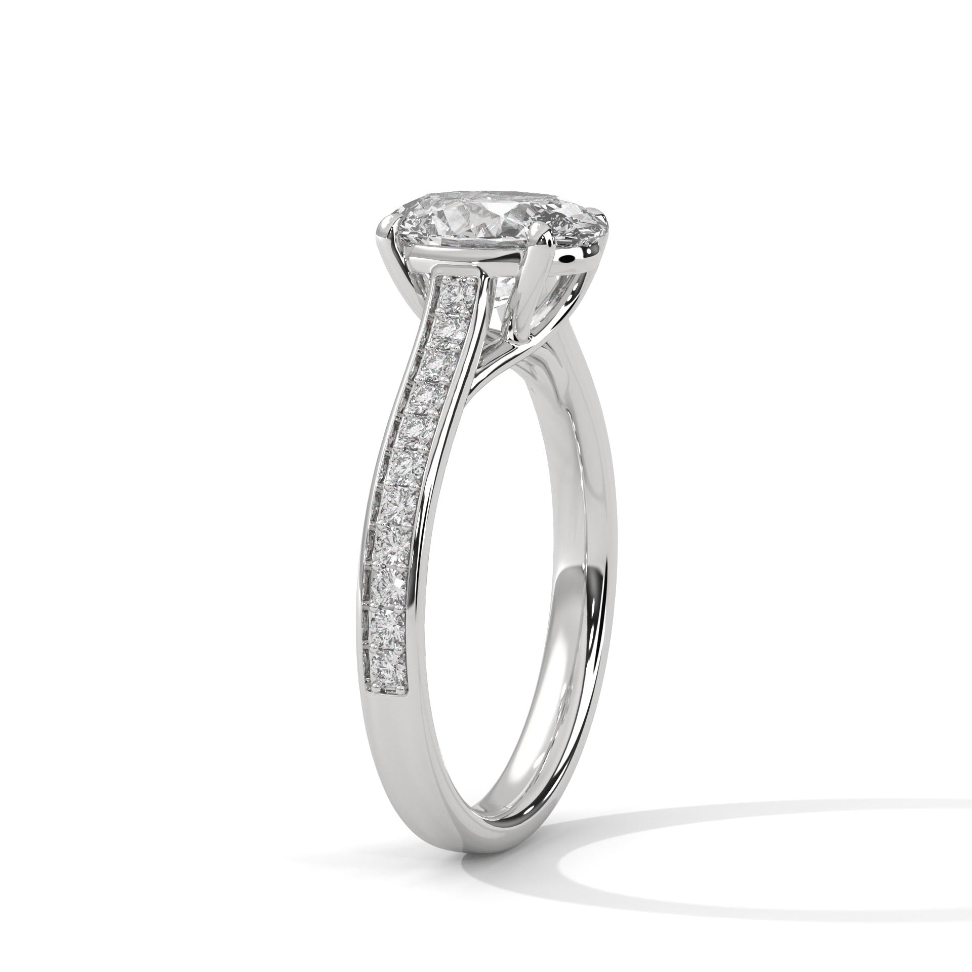 14KT 3.40 TDW Oval Accented Solitaire Lab Diamond Engagement Ring