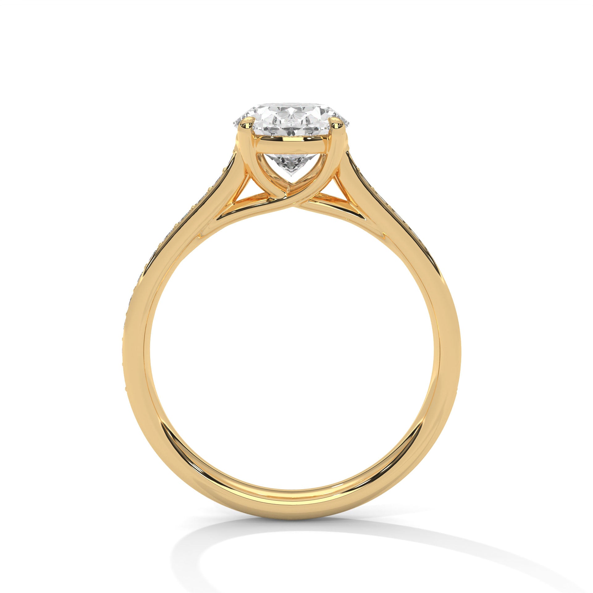 14KT 3.40 TDW Oval Accented Solitaire Lab Diamond Engagement Ring