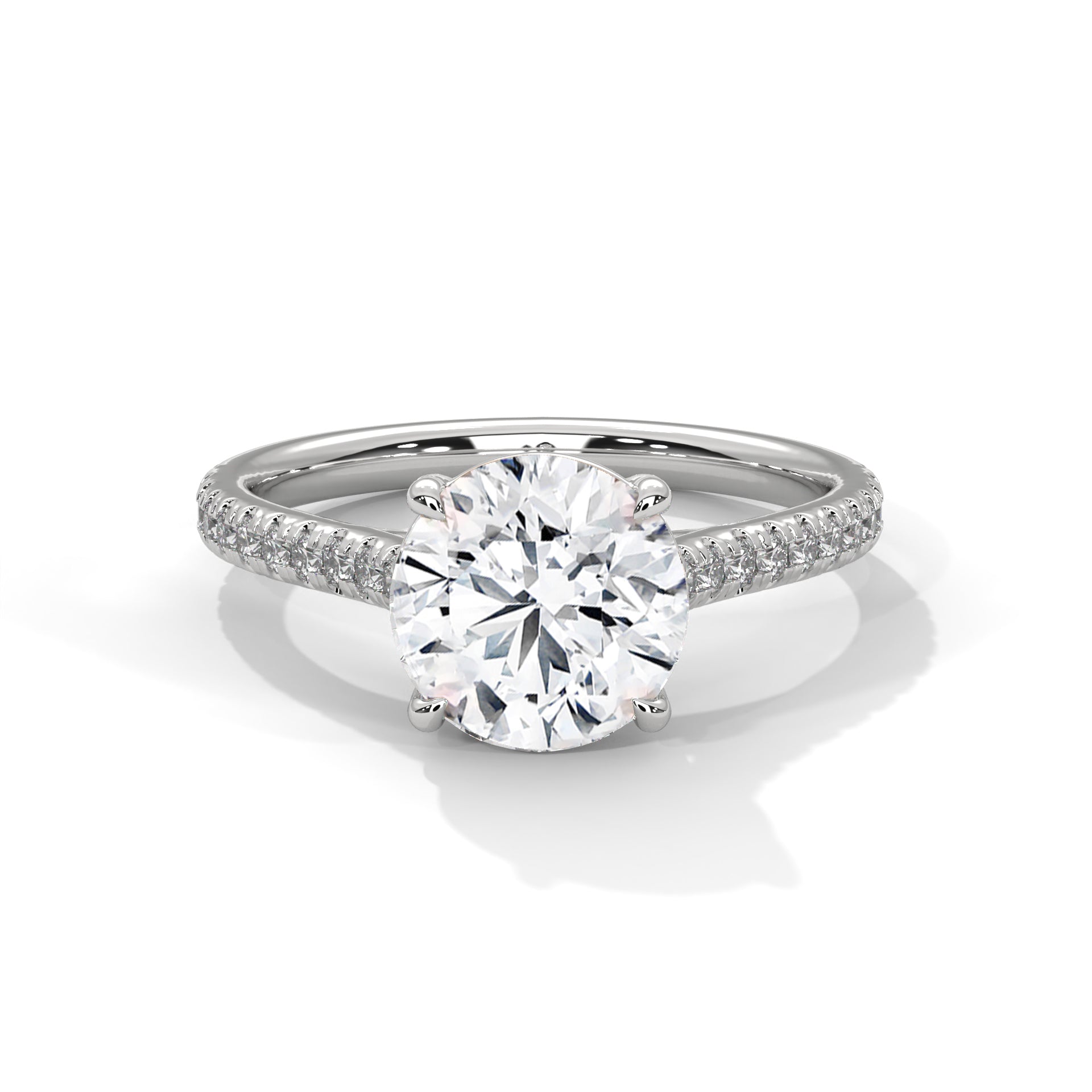 14KT 2.40TDW Round Brilliant Accented Solitaire Lab Diamond Engagement Ring
