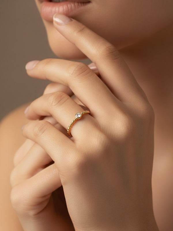 10KT Beaded Solitaire Ring