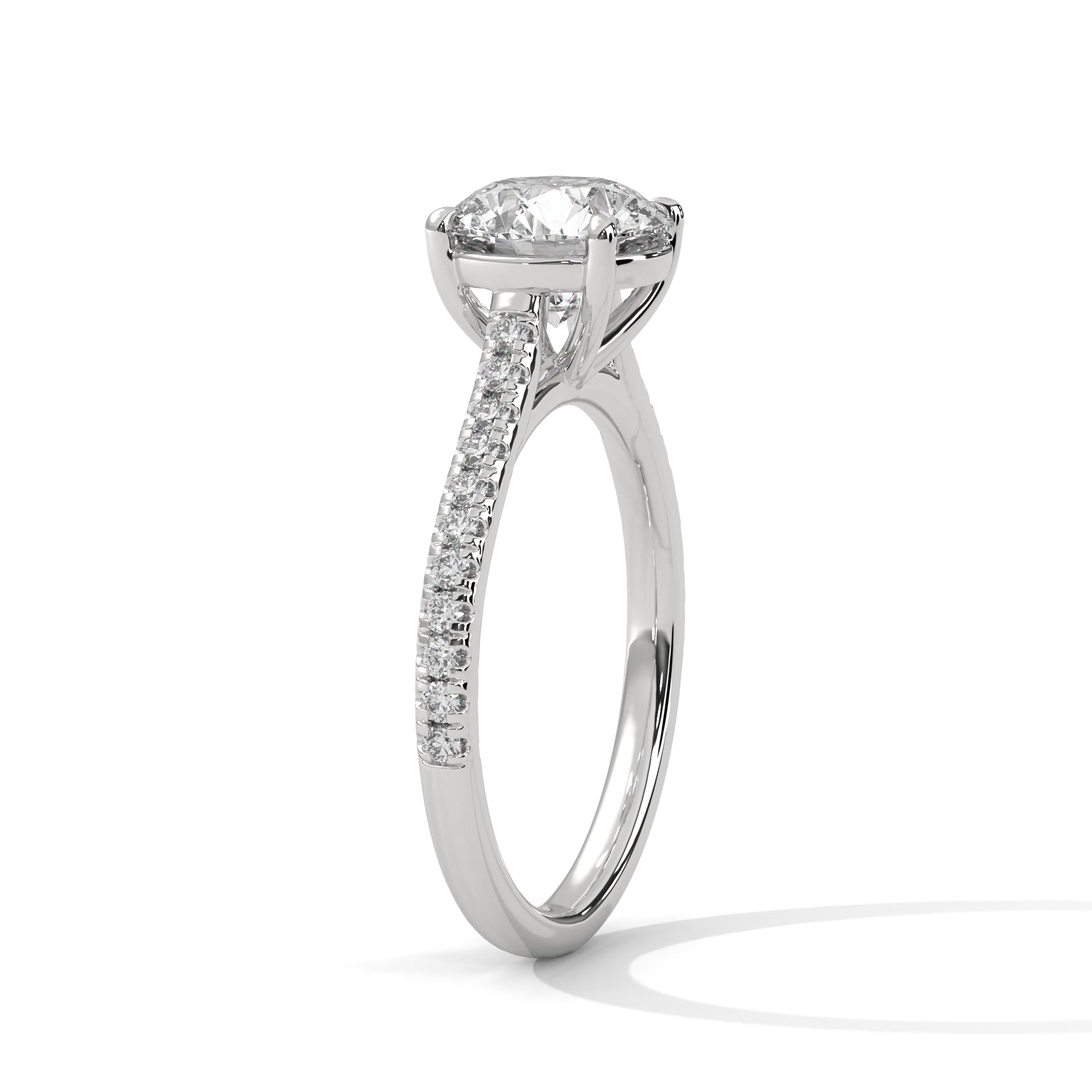14KT 2.40TDW Round Brilliant Accented Solitaire Lab Diamond Engagement Ring