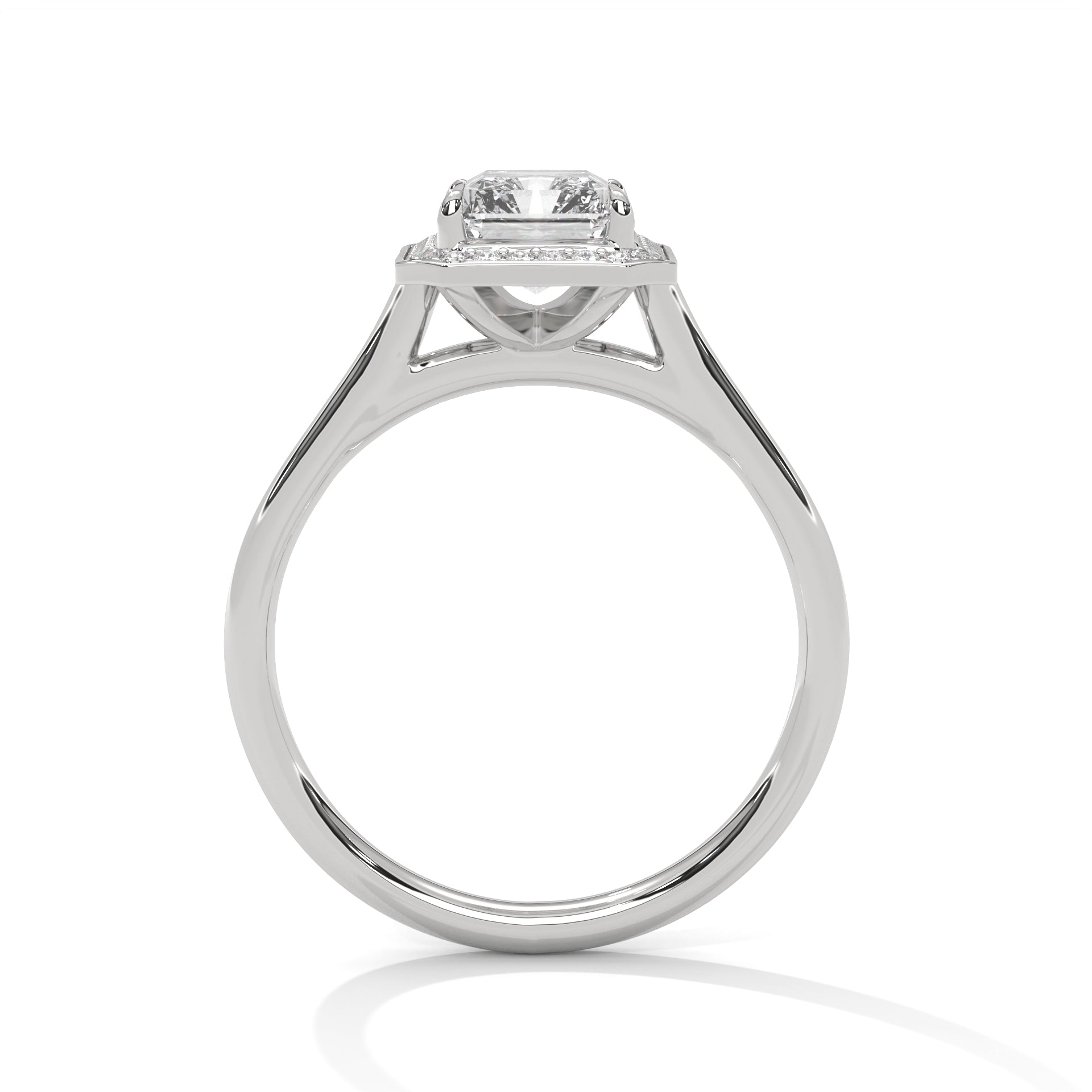 14KT 3.20 TDW Emerald Cut Solitaire Halo Lab Diamond Engagement Ring