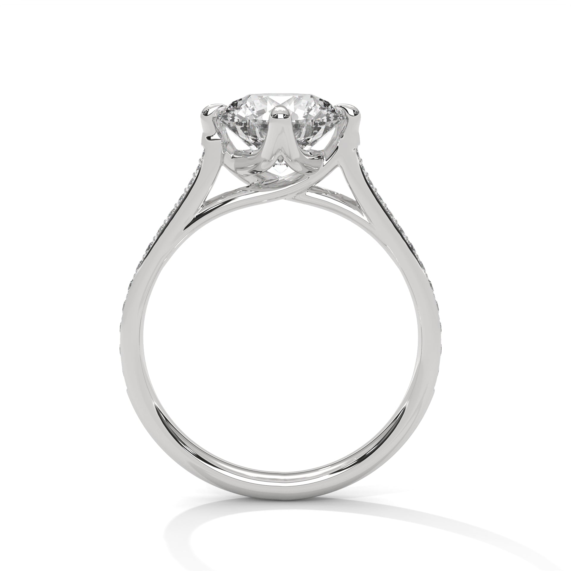 14KT 1.18 TDW Round Accented Solitaire Lab Diamond Engagement Ring