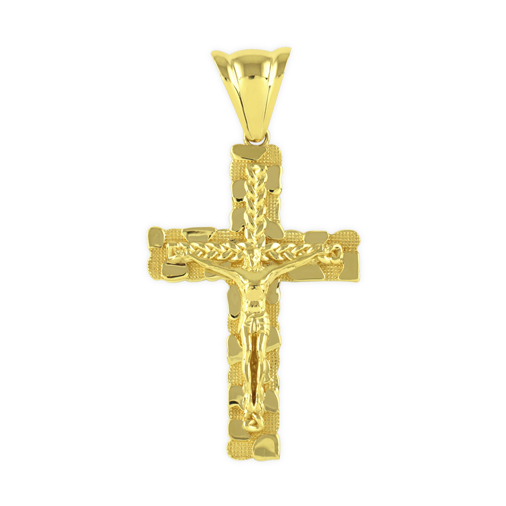 10KT Cross and Jesus Pendant with motif - NL Gold Factory
